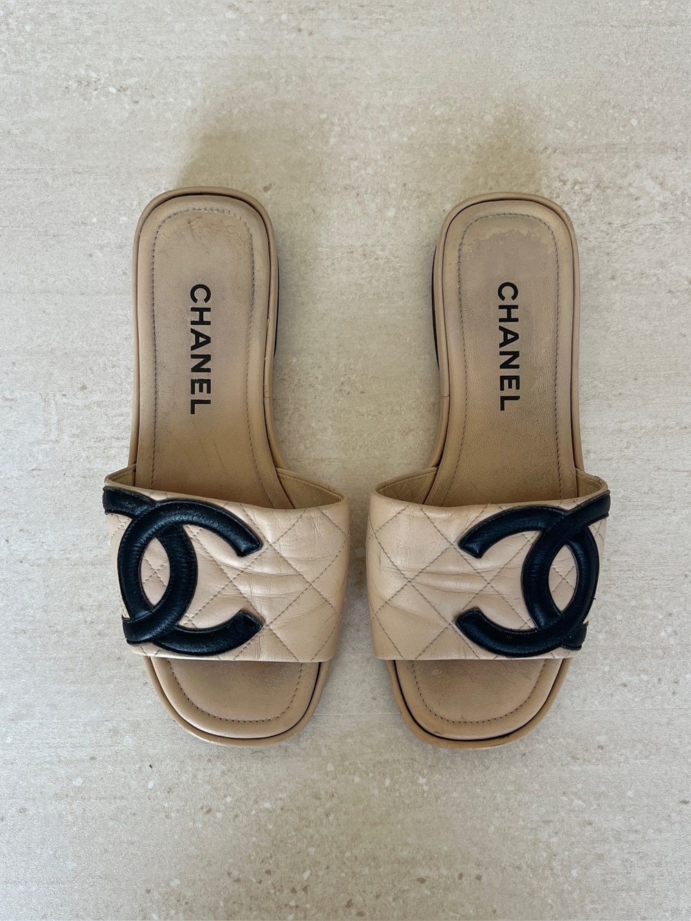 Vintage Chanel Cambon Quilted Leather Slide Sandals